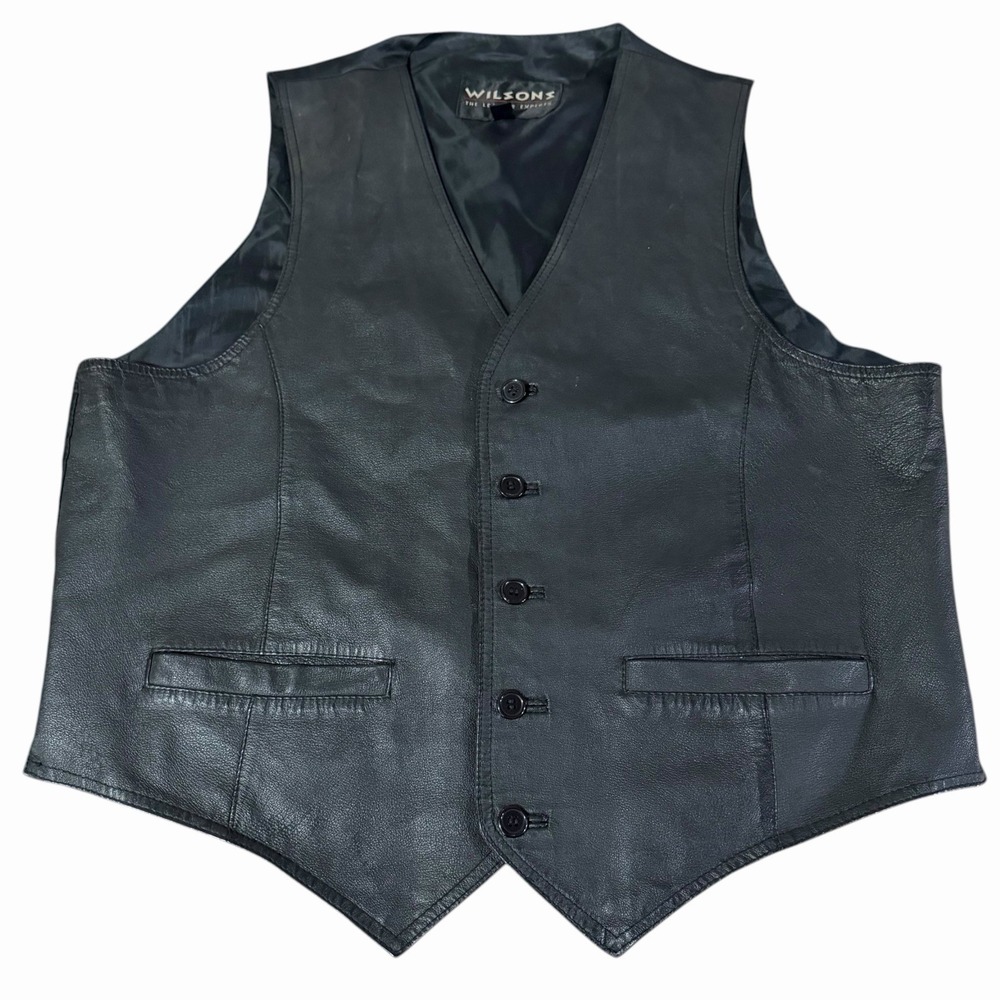Vintage Wilson's Leather Vest Black Men's Size XL